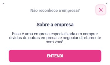 Dialog in Portuguese titled ‘Don’t recognize the company?’, with an ‘About the company’ explanation and an ‘Got it’ button.
